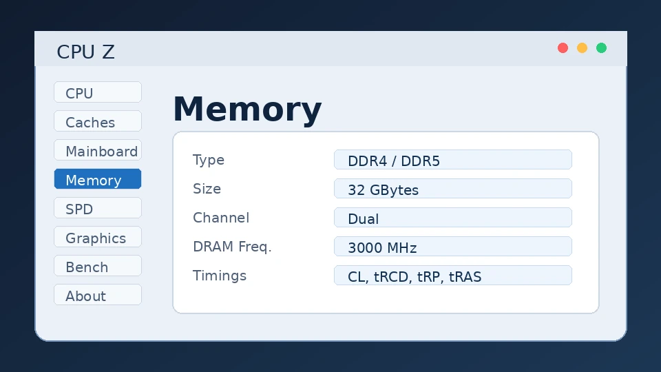 CPUZ memory tab showing frequency and timings